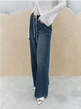 Jean droit à jambe large, taille haute, ample, pantalon décontracté assorti avec ceinture